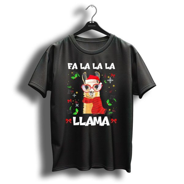 Fa La La Llama Funny Christmas Animal Santa Hat Glasses Bow Holly Snowflake Festive T Shirt 1 t shirt 1