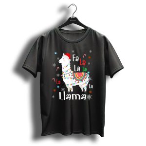 Fa La La Llama Llama Christmas Lights And Santa Hat With Candy Canes Snowflakes And Presents T Shirt