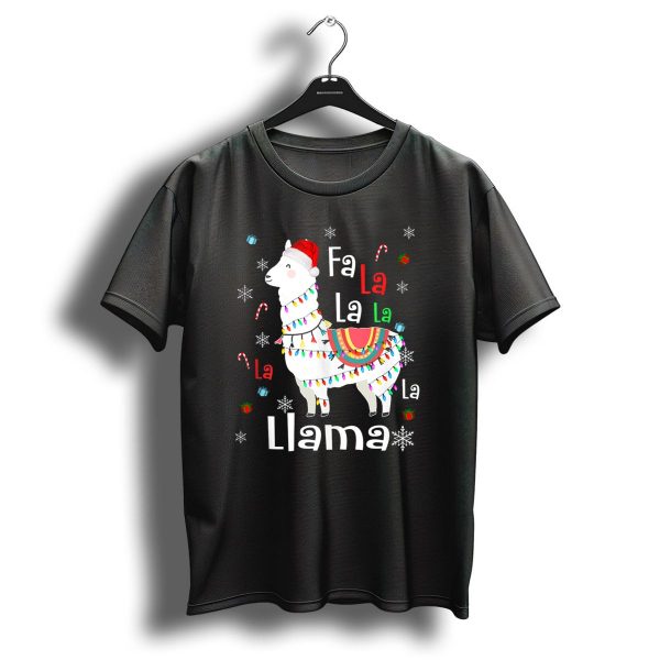 Fa La La Llama Llama Christmas Lights And Santa Hat With Candy Canes Snowflakes And Presents T Shirt 1 t shirt 1
