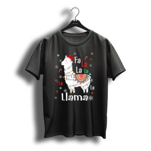 Fa La La Llama Llama Christmas Lights And Santa Hat With Candy Canes T-Shirt