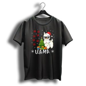 Fa La La Llama Llama Christmas Santa Hat Sunglasses Tree Presents T Shirt