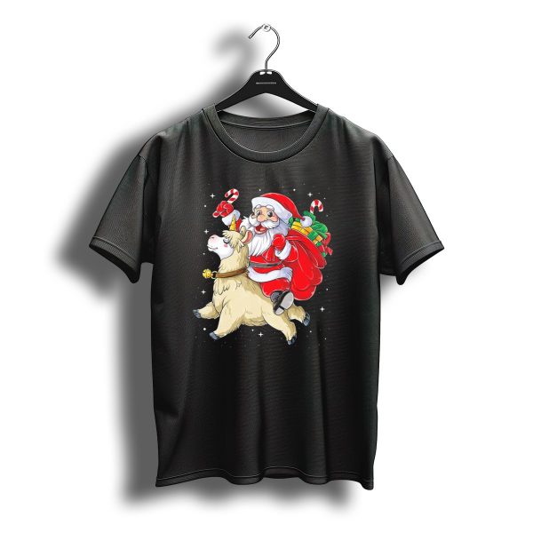 Fa La La Llama Santa Christmas Riding Llama With Candy Canes And Gifts T Shirt t shirt 1