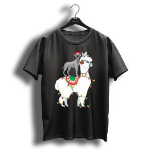 Fa La Llama Great Dane With Santa Hat On Llama Christmas Lights T Shirt