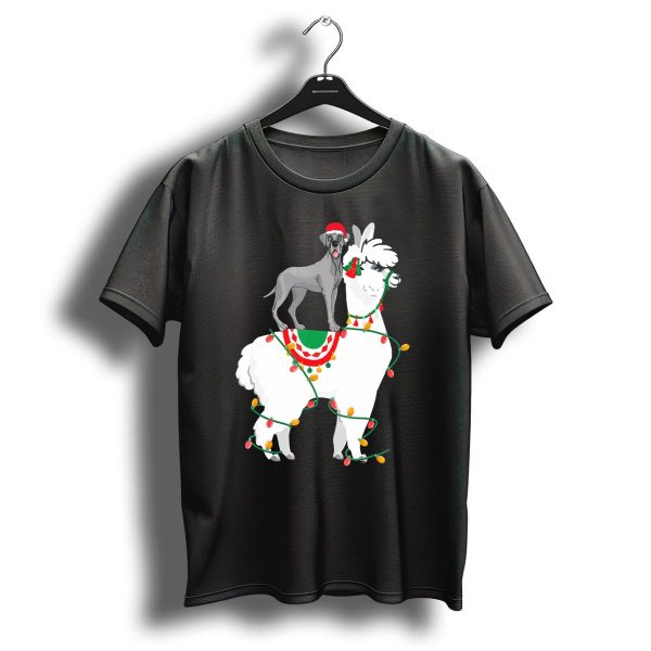 Fa La Llama Great Dane With Santa Hat On Llama Christmas Lights T Shirt 1 t shirt 1