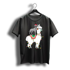 Fa La Llama Great Dane With Santa Hat On Llama Christmas Lights T-Shirt