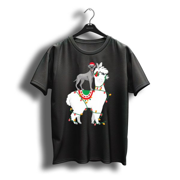 Fa La Llama Great Dane With Santa Hat On Llama Christmas Lights T Shirt t shirt 1