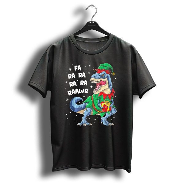 Fa Ra Ra Ra Ra Rawr Dinosaur Christmas Elf With Gift T Shirt 1 t shirt 1