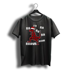 Fa Ra Ra Ra Rawr Christmas T Rex Santa Hat Plaid T-Shirt
