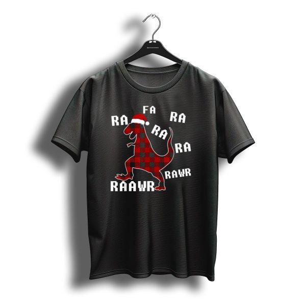 Fa Ra Ra Ra Rawr Christmas T Rex Santa Hat Plaid T Shirt t shirt 1