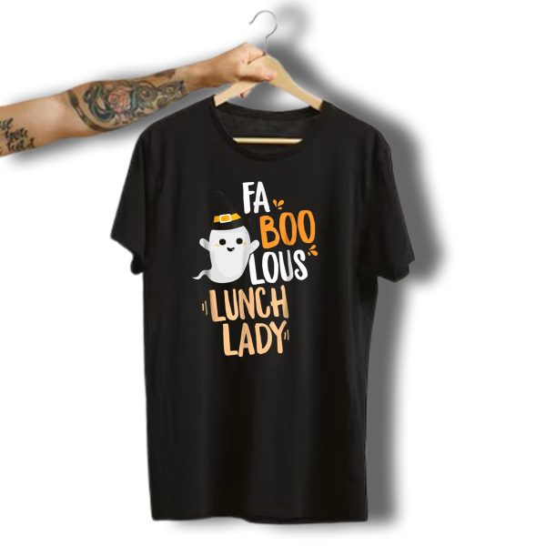 Faboolous Lunch Lady Halloween Outfit With Ghost And Witch Hat T Shirt t shirt 1