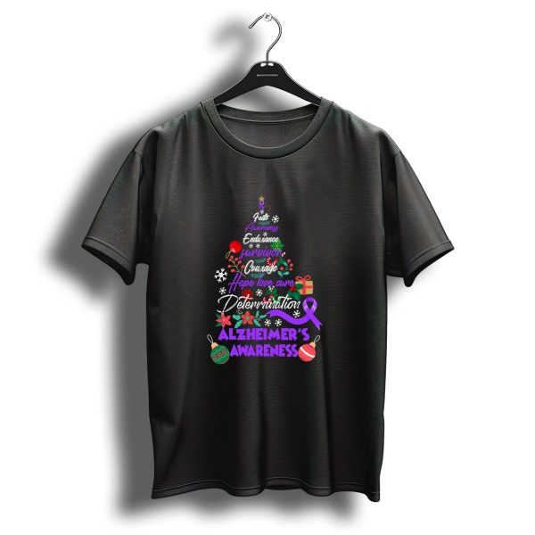 Faith Hope Love Cure Awareness Christmas Tree Alzheimers Awareness Survivor Courage Determination T Shirt 1 t shirt 1