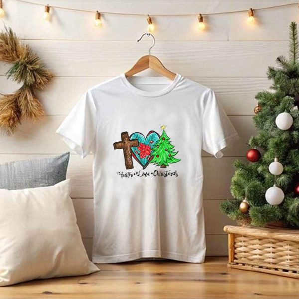 Faith Love Christmas Cross Poinsettia Tree T Shirt 1 t shirt 1 Pittsburgh Steelers Unicorn Merry Christmas Knitted Ugly Sweater 1