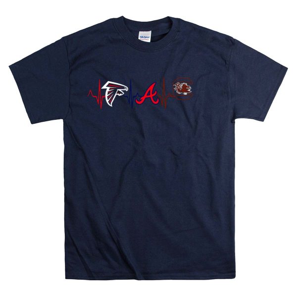 Falcons Braves South Carolina Gamecocks Heartbeat T Shirt 1 Navy