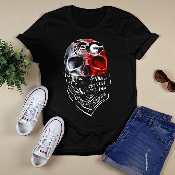 Falcons Georgia Bulldogs Skull Bandana T Shirt 1