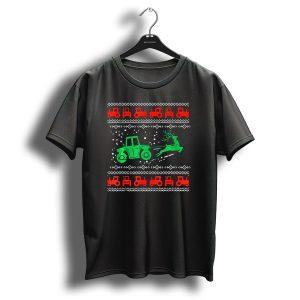 Farm Tractor And Reindeer Ugly Christmas T Shirt