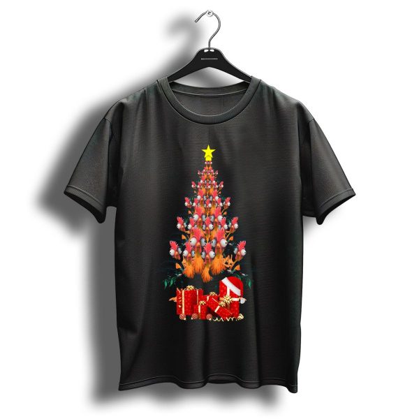 Farmer Chicken Christmas Tree With Festive Star And Gift Boxes T Shirt 1 t shirt 1