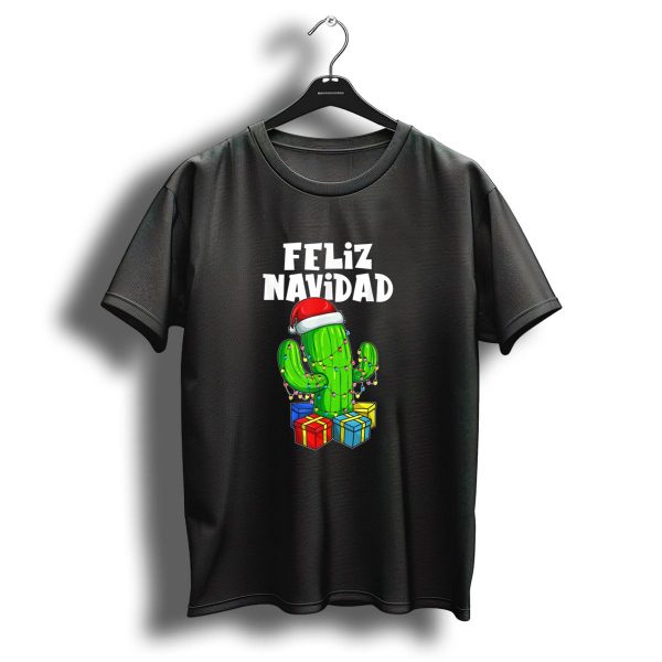 Feliz Navidad Cactus Christmas Tree Lights Santa Hat Gifts T Shirt 1 t shirt 1