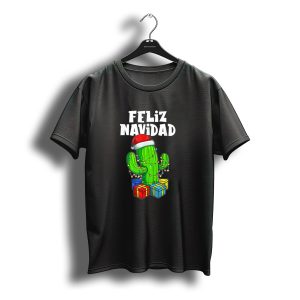 Feliz Navidad Cactus Christmas Tree Lights Santa Hat Gifts T-Shirt