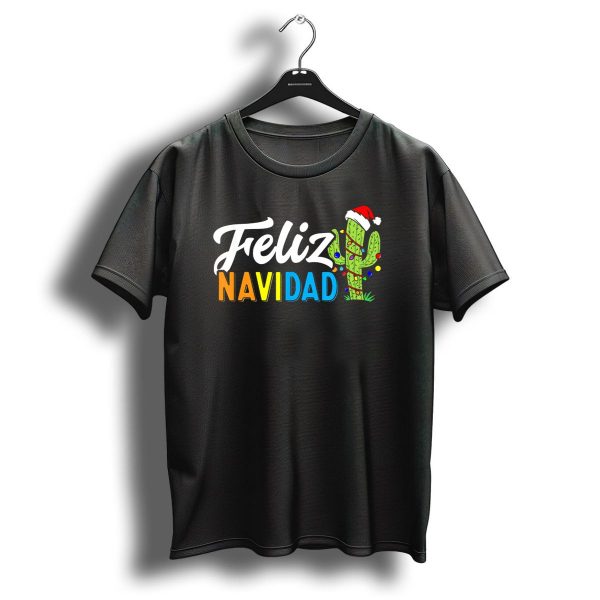 Feliz Navidad Cactus Santa Hat Christmas Lights T Shirt 1 t shirt 1