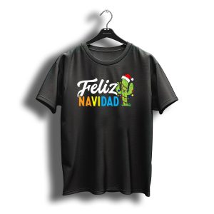 Feliz Navidad Cactus Santa Hat Christmas Lights T-Shirt