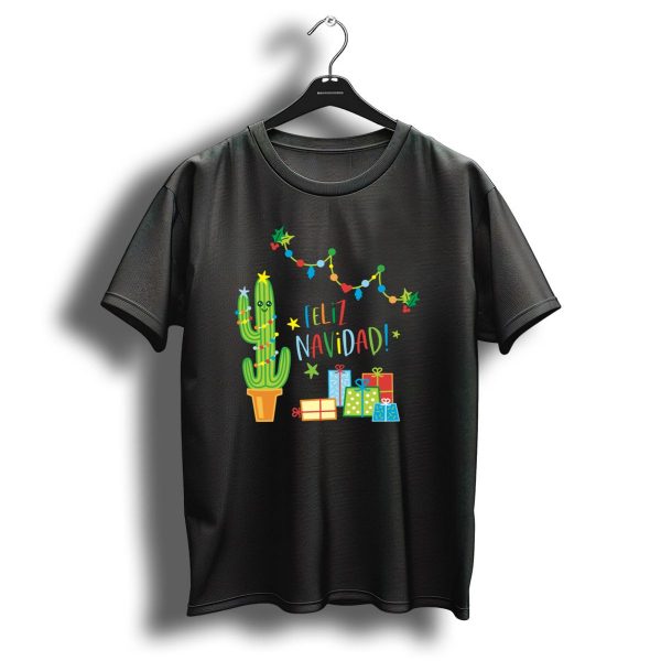 Feliz Navidad Cactus With Christmas Lights And Gifts T Shirt 1 t shirt 1
