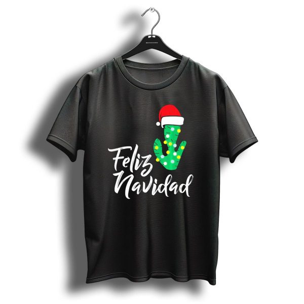 Feliz Navidad Cactus With Santa Hat And Christmas Lights T Shirt 1 t shirt 1