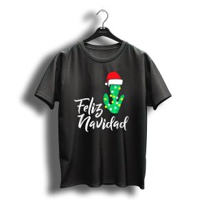 Feliz Navidad Cactus With Santa Hat And Christmas Lights T-Shirt
