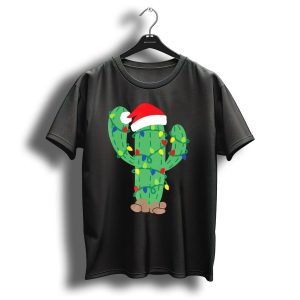 Feliz Navidad Christmas Cactus Santa Hat Holiday Lights T Shirt
