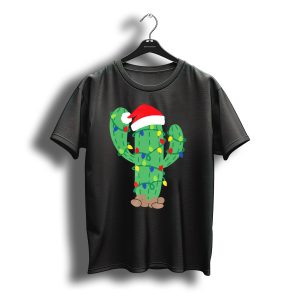 Feliz Navidad Christmas Cactus Santa Hat Holiday Lights T-Shirt