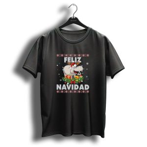 Feliz Navidad Hippo Christmas Reindeer Antlers And Snowflakes T Shirt