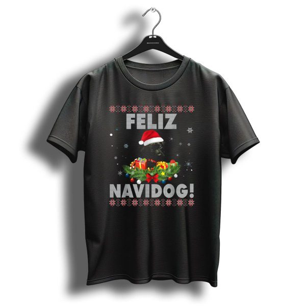 Feliz Navidog Black Labrador Santa Hat Christmas Wreath And Gifts T Shirt 1 t shirt 1