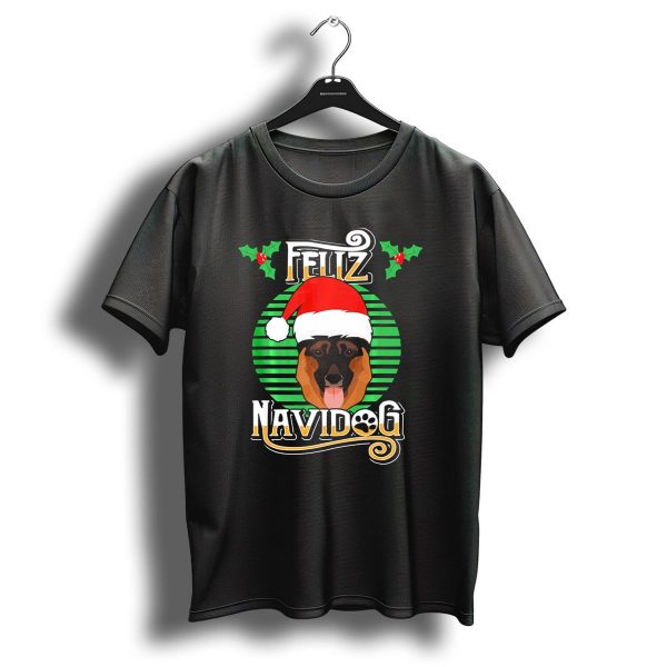 Feliz Navidog German Shepherd Santa Hat Holly Christmas T Shirt 1 t shirt 1