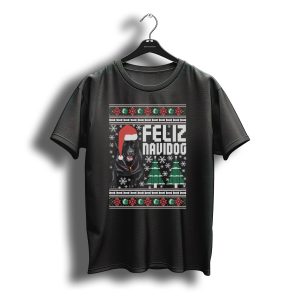 Feliz Navidog Labrador With Santa Hat And Christmas Trees Snowflakes T-Shirt