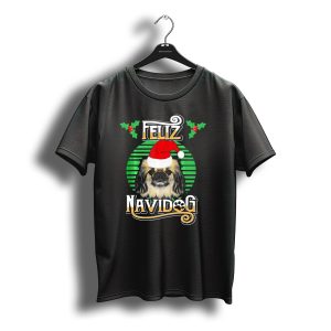 Feliz Navidog Pekingese Christmas Holiday Santa Hat T-Shirt