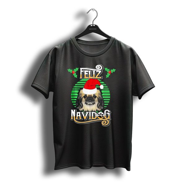 Feliz Navidog Pekingese Christmas Holiday Santa Hat T Shirt t shirt 1