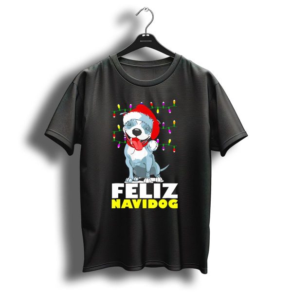 Feliz Navidog Pitbull In Santa Hat With Christmas Lights T Shirt 1 t shirt 1