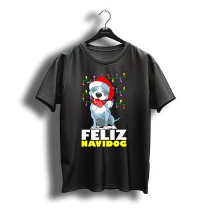 Feliz Navidog Pitbull In Santa Hat With Christmas Lights T-Shirt
