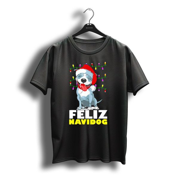 Feliz Navidog Pitbull In Santa Hat With Christmas Lights T Shirt t shirt 1