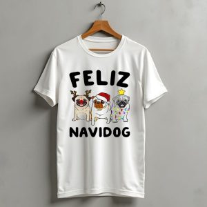 Feliz Navidog Pugs Christmas Reindeer Santa Lights T Shirt