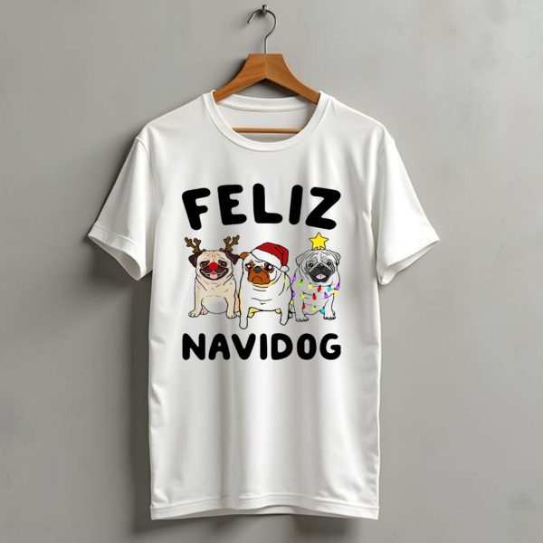 Feliz Navidog Pugs Christmas Reindeer Santa Lights T Shirt 1 t shirt 1