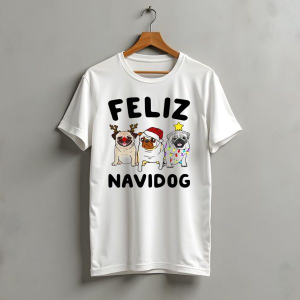 Feliz Navidog Pugs Christmas Reindeer Santa Lights T Shirt t shirt 1