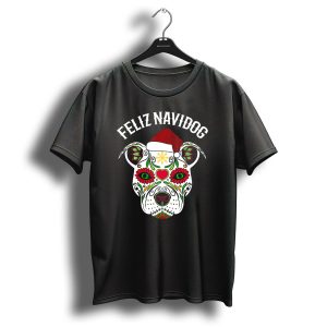 Feliz Navidog Santa Hat Christmas Pitbull Sugar Skull T Shirt