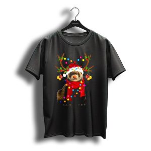 Ferret Santa Reindeer Christmas Lights T-Shirt