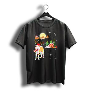 Festive Akita Inu With Santa And Reindeer Under The Christmas Moon T-Shirt