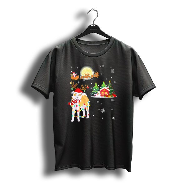 Festive Akita Inu With Santa And Reindeer Under The Christmas Moon T Shirt t shirt 1