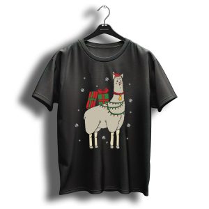 Festive Alpaca With Christmas Presents And Snowflakes T Shirt