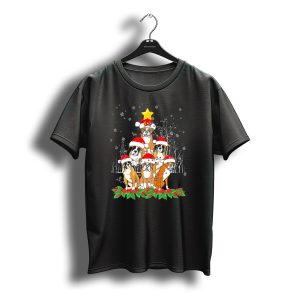 Festive Boxer Dogs With Santa Hats And Star Christmas Tree Arrangement T-Shirt