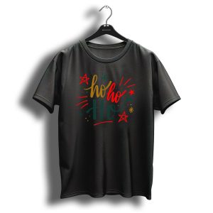 Festive Bright Red And Green Christmas Ho Ho Ho Stars T Shirt