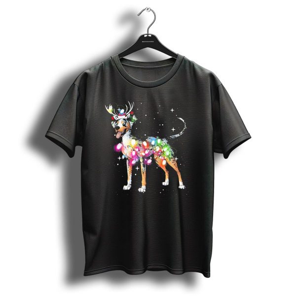 Festive Catahoula Leopard Dog With Christmas Lights And Reindeer Antlers T Shirt 1 t shirt 1
