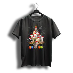 Festive Cats And Kittens Wearing Santa Hats In Christmas Tree With Snowflakes T-Shirt
